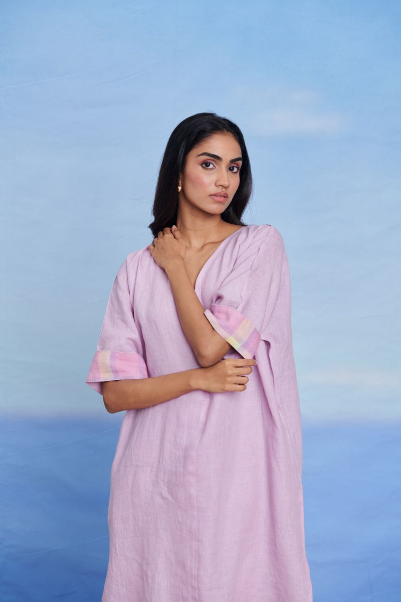 Lilac Linen Dolman Kurta Set linen by Saphed for women Worldwide