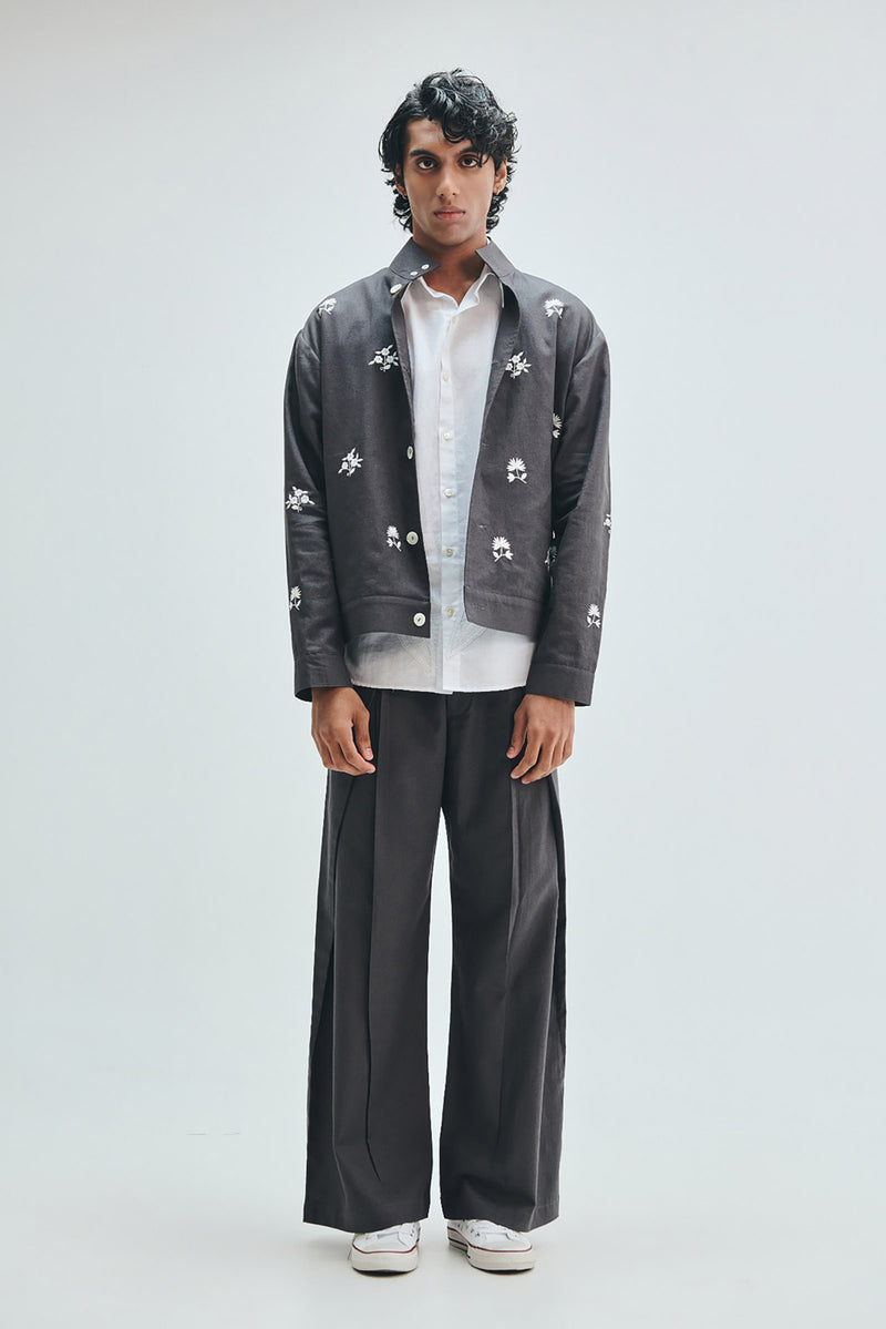 Pebble Co-Linen Embroidered Men’s Stand Collar Jacket cotton linen jacket by Saphed Men in grey for men Worldwide