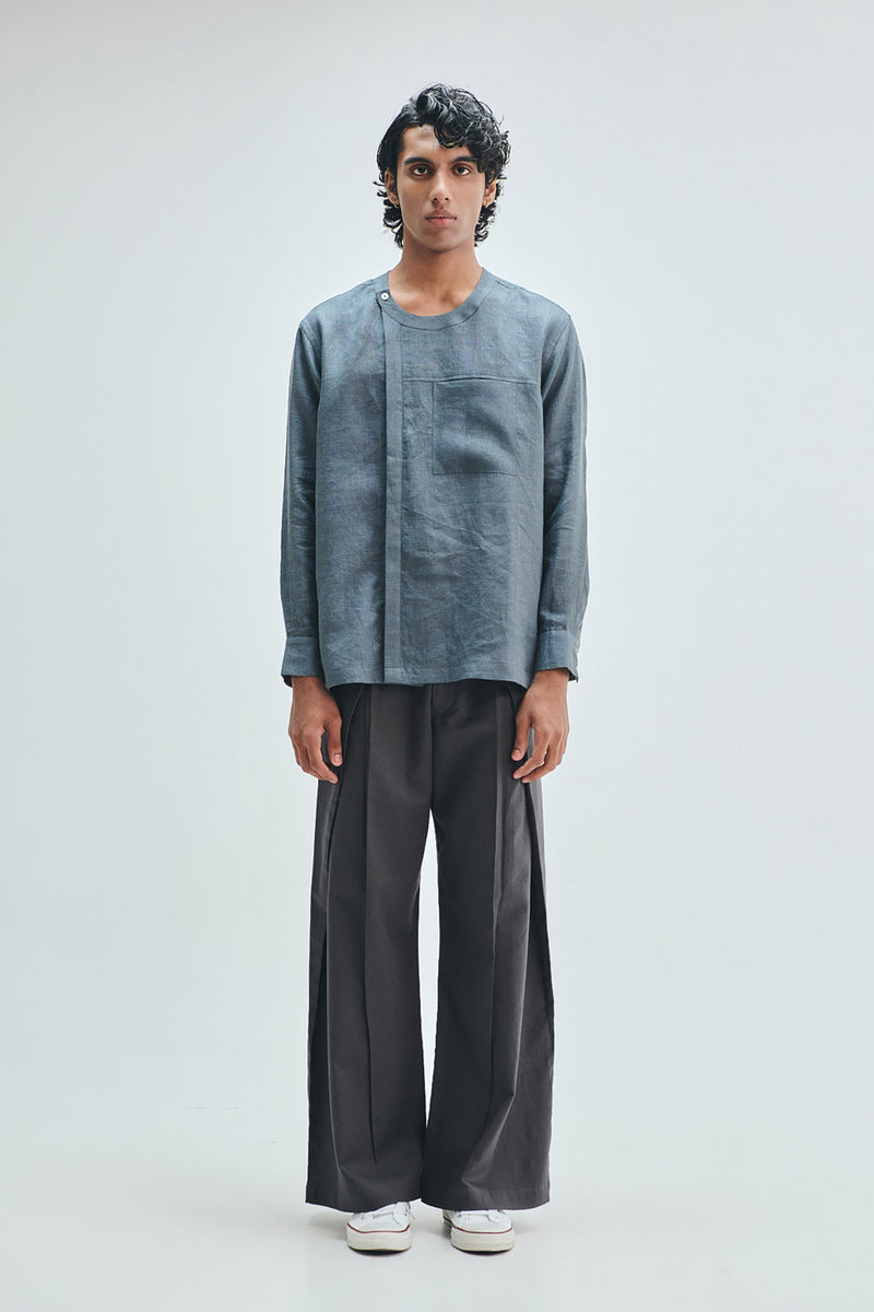 Pebble Co-Linen Men’s Overfold Trousers cotton linen pant/trouser by Saphed Men in grey for men Worldwide