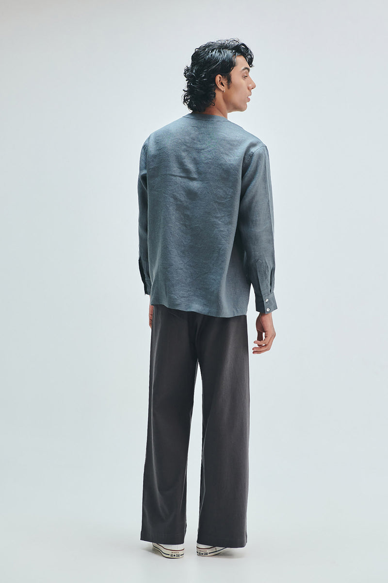 Slate Linen Men’s Side Placket Shirt linen shirt by Saphed Men in grey for men Worldwide