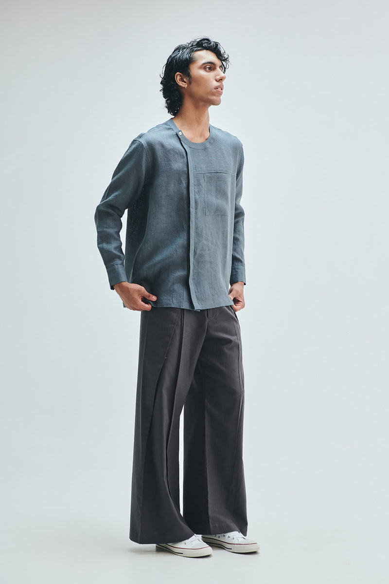Pebble Co-Linen Men’s Overfold Trousers cotton linen pant/trouser by Saphed Men in grey for men Worldwide