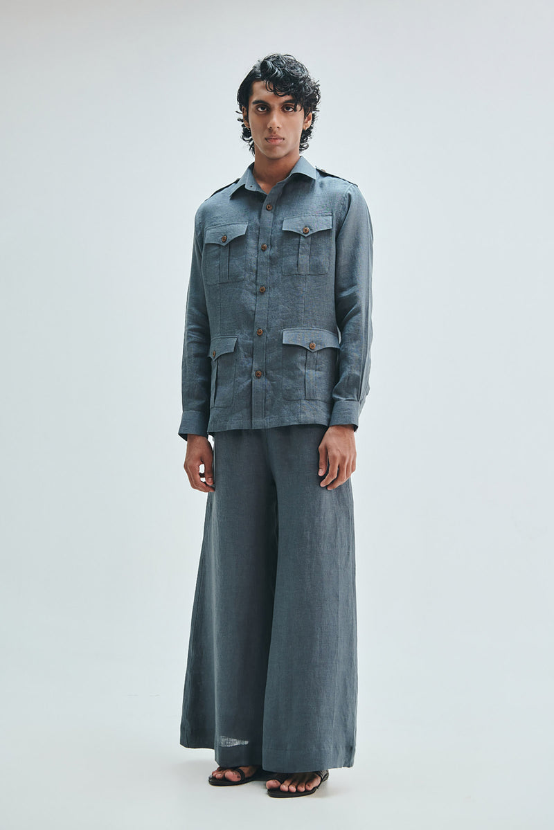 Slate Linen Men’s Safari Overshirt Set linen co-ord set by Saphed Men in grey for men Worldwide