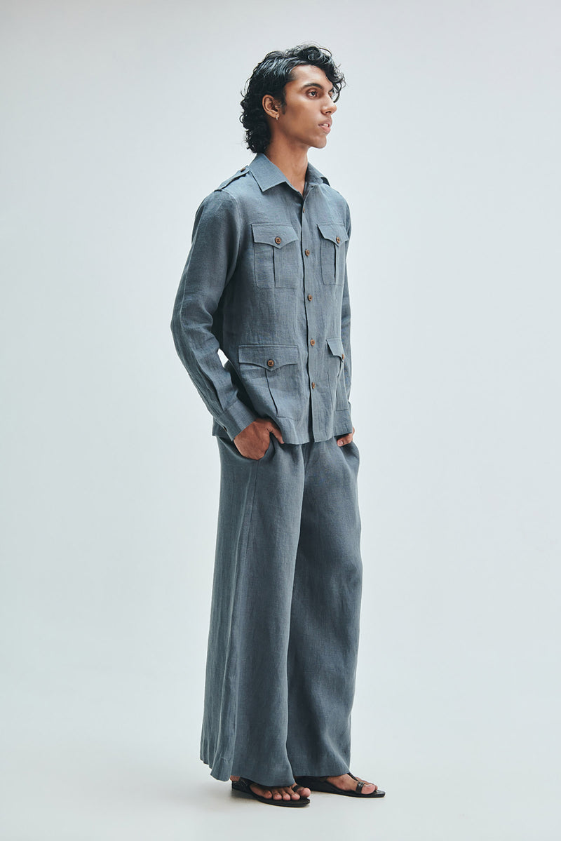 Slate Linen Men’s Safari Overshirt Set linen co-ord set by Saphed Men in grey for men Worldwide
