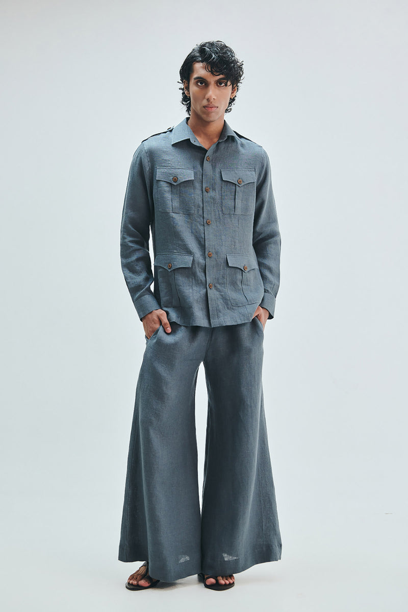 Slate Linen Men’s Safari Overshirt Set linen co-ord set by Saphed Men in grey for men Worldwide