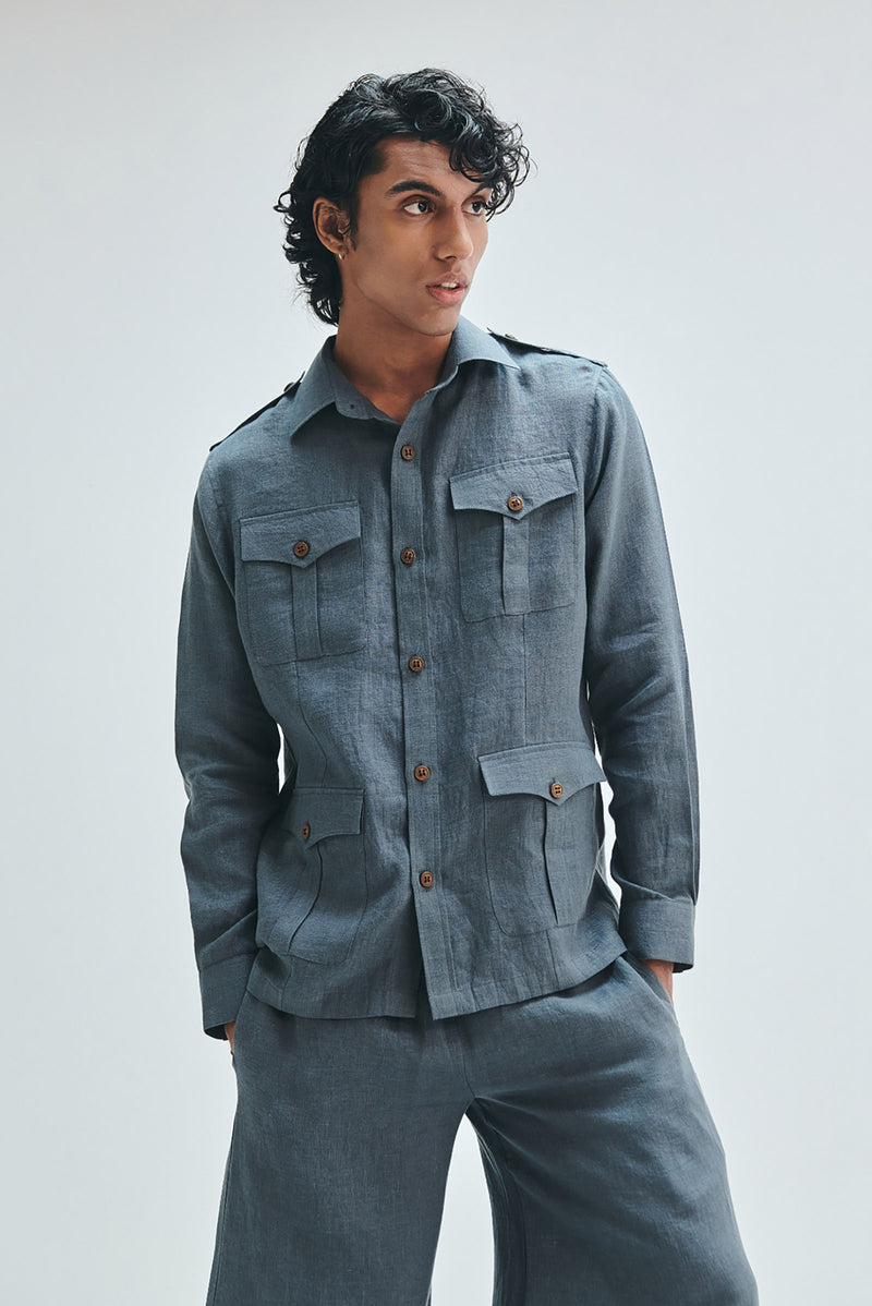 Slate Linen Men’s Safari Overshirt Set linen co-ord set by Saphed Men in grey for men Worldwide