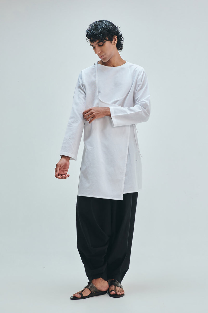 Taj Co-Linen Men’s Angrakha Kurta cotton linen kurta/kurta set by Saphed Men in white for men Worldwide