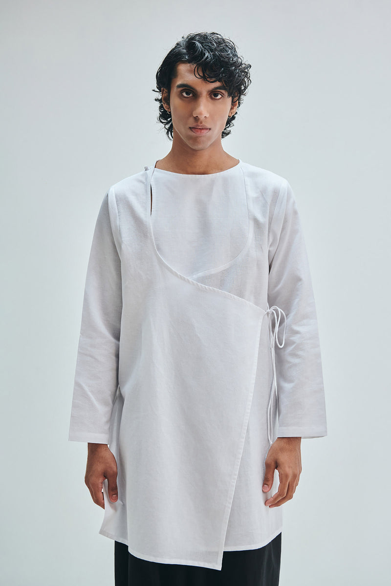 Taj Co-Linen Men’s Angrakha Kurta cotton linen kurta/kurta set by Saphed Men in white for men Worldwide