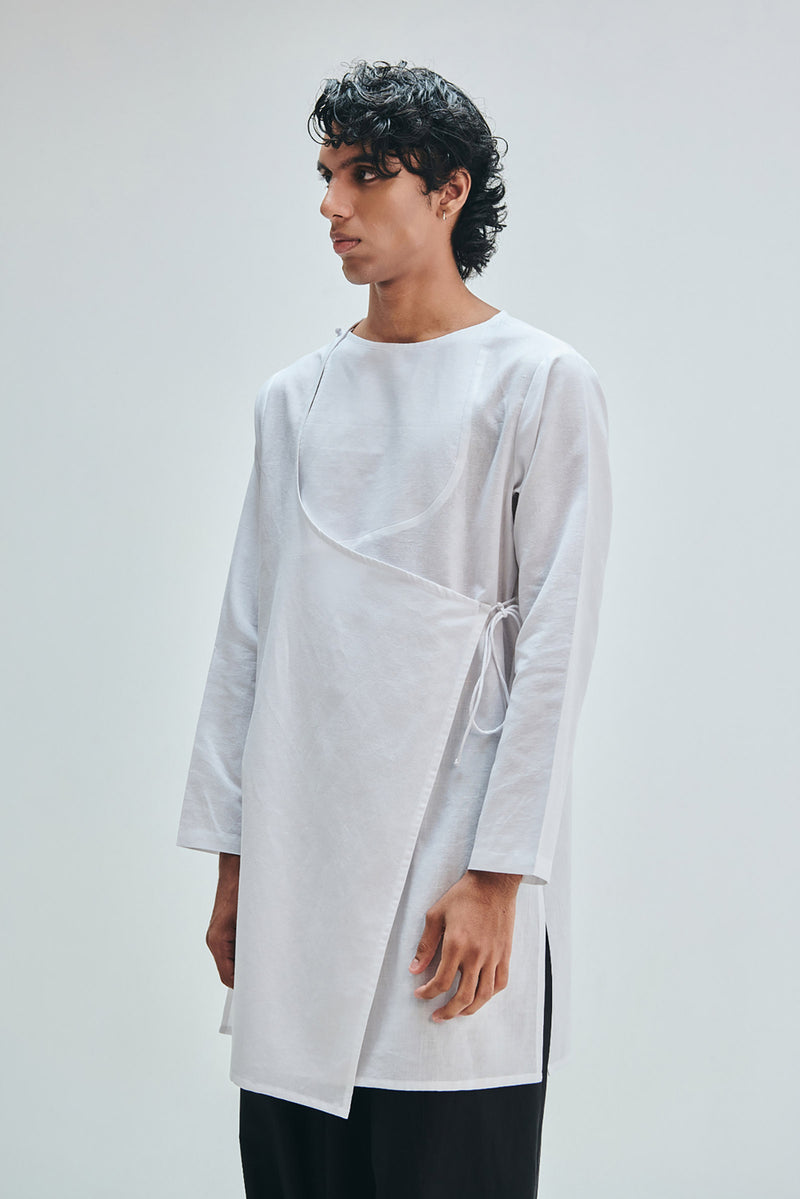 Taj Co-Linen Men’s Angrakha Kurta cotton linen kurta/kurta set by Saphed Men in white for men Worldwide