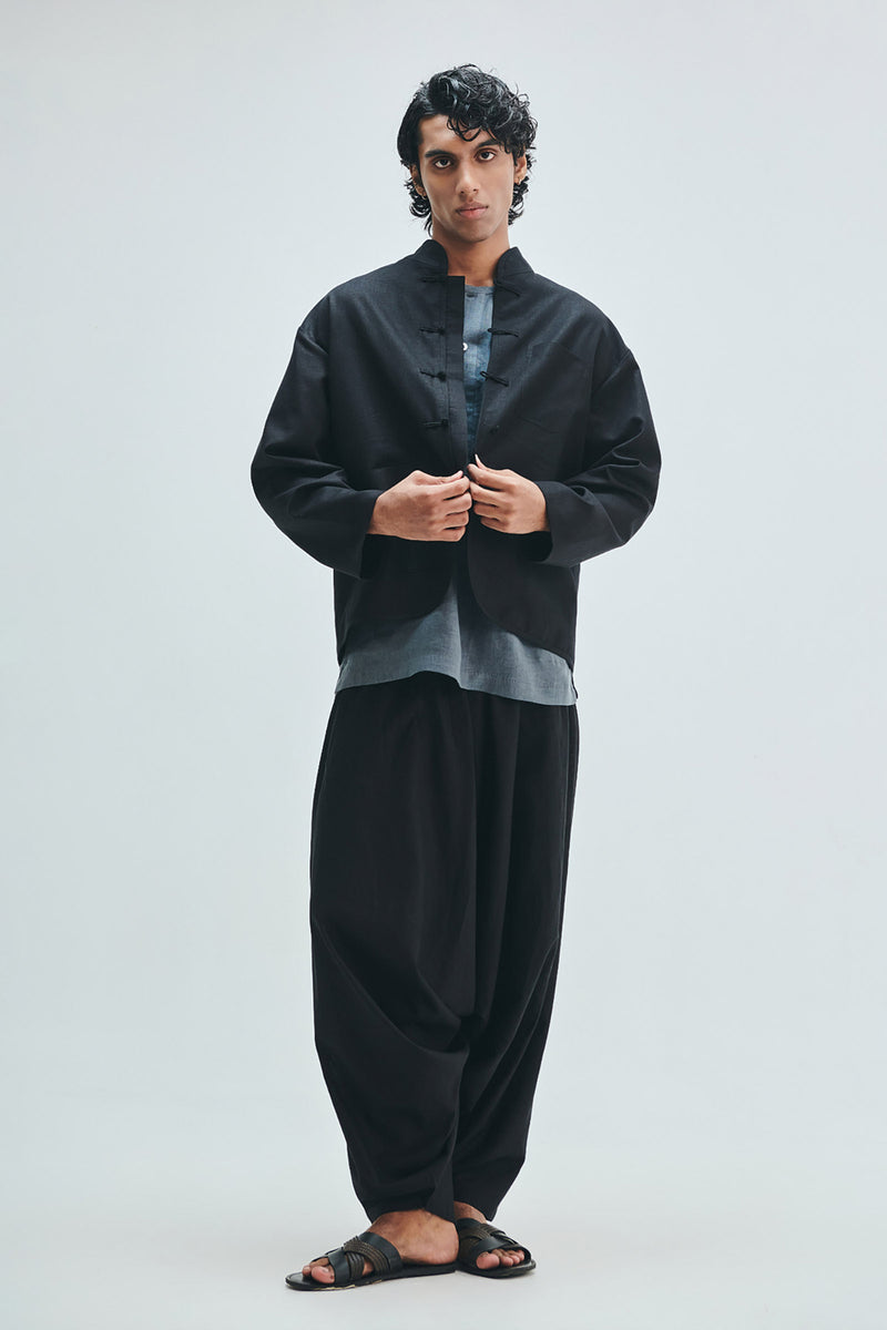 Kohl Co-Linen Men’s Mandarin Collar Jacket cotton linen jacket by Saphed Men in black for men Worldwide