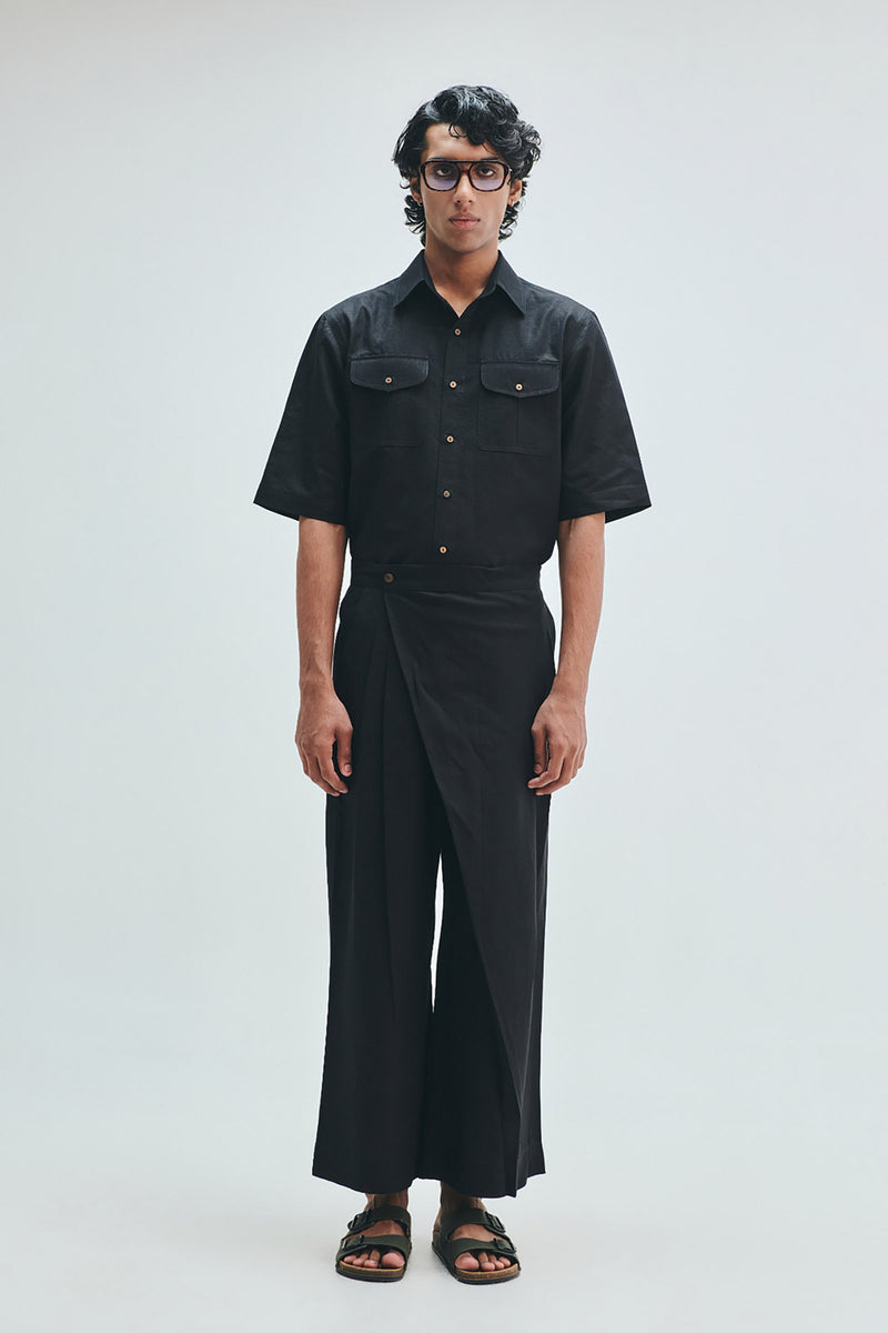 Kohl Co-Linen Men’s Flap Pocket Shirt cotton linen shirt by Saphed Men in black for men Worldwide