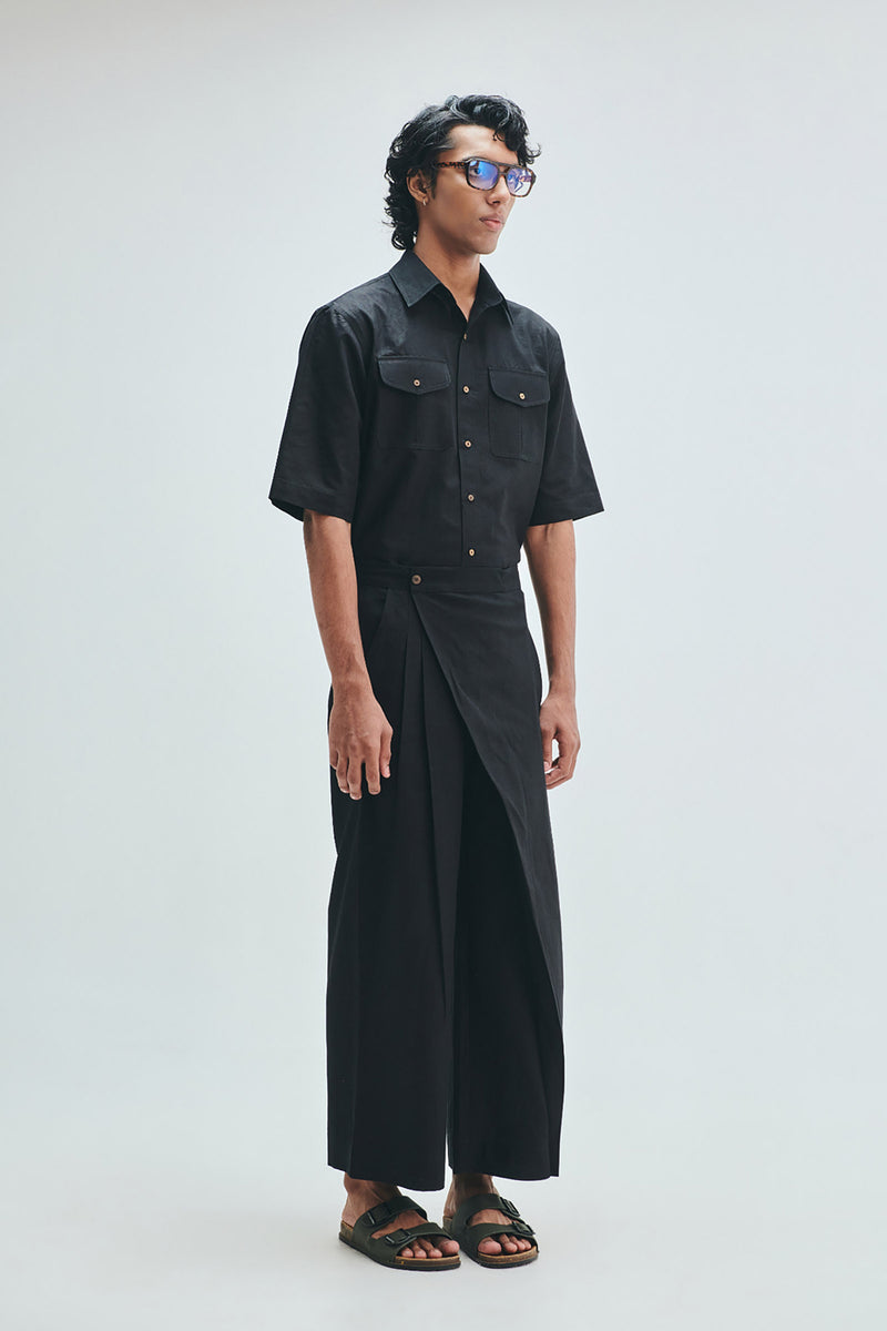 Kohl Co-Linen Men’s Wrap Trousers cotton linen pant/trouser by Saphed Men in black for men Worldwide