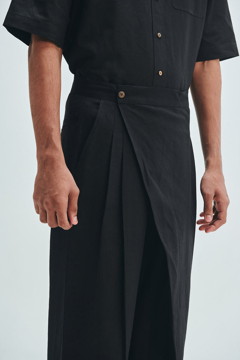 Kohl Co-Linen Men’s Wrap Trousers cotton linen pant/trouser by Saphed Men in black for men Worldwide