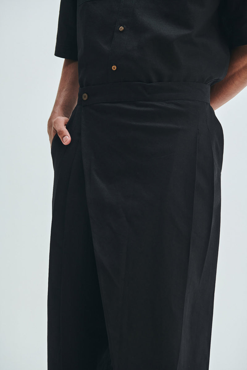 Kohl Co-Linen Men’s Wrap Trousers cotton linen pant/trouser by Saphed Men in black for men Worldwide