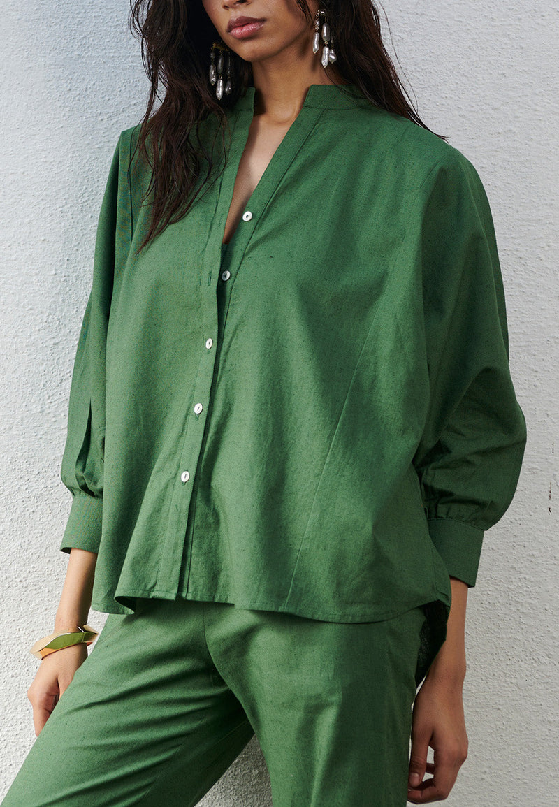 Thyme Co-Linen Dolman Shirt linen by Saphed in green color for women Worldwide