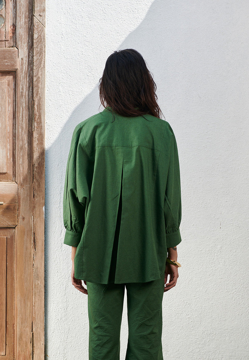 Thyme Co-Linen Dolman Shirt linen by Saphed in green color for women Worldwide