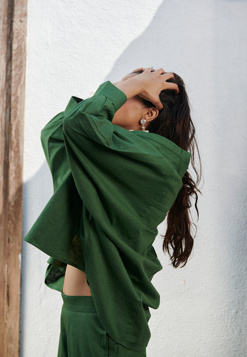 Thyme Co-Linen Dolman Shirt linen by Saphed in green color for women Worldwide