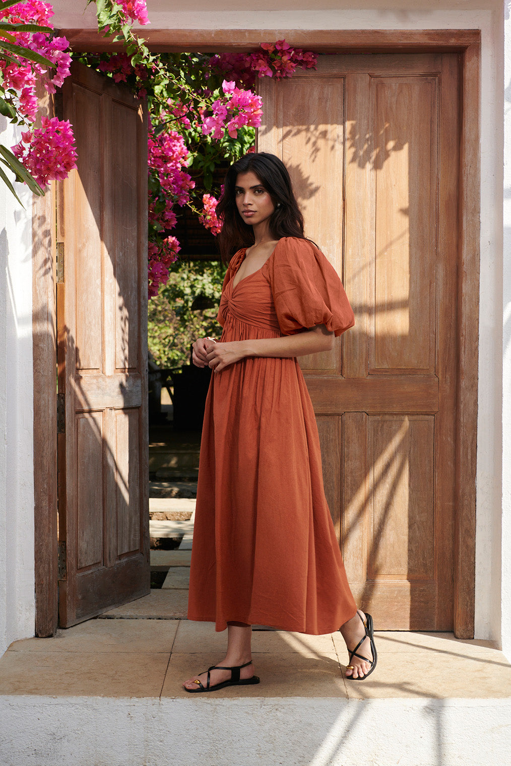 Buy Amber Co-Linen Front Twist Dress from C&W | Dresses for Women
