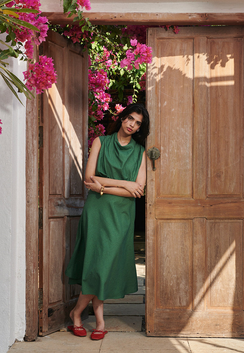 Thyme Co-Linen Cowl Neck Dress linen by Saphed for women Worldwide