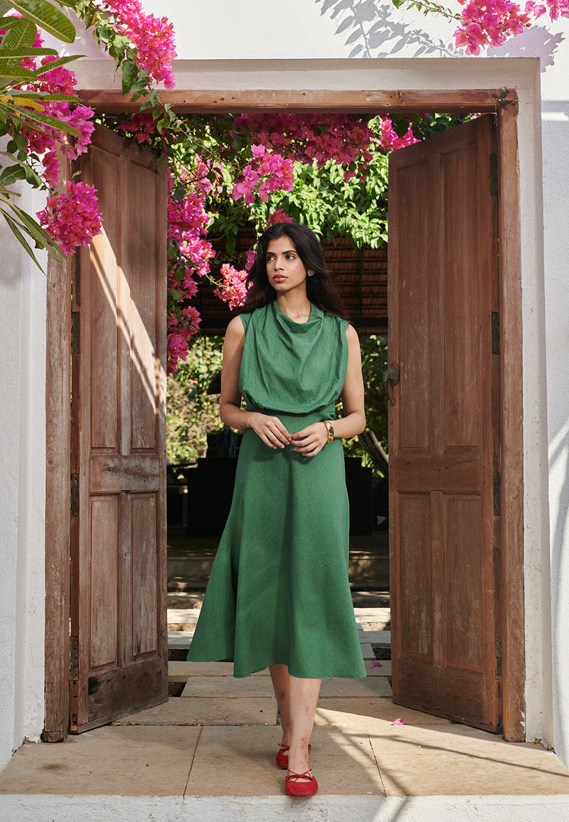 Thyme Co-Linen Cowl Neck Dress linen by Saphed for women Worldwide