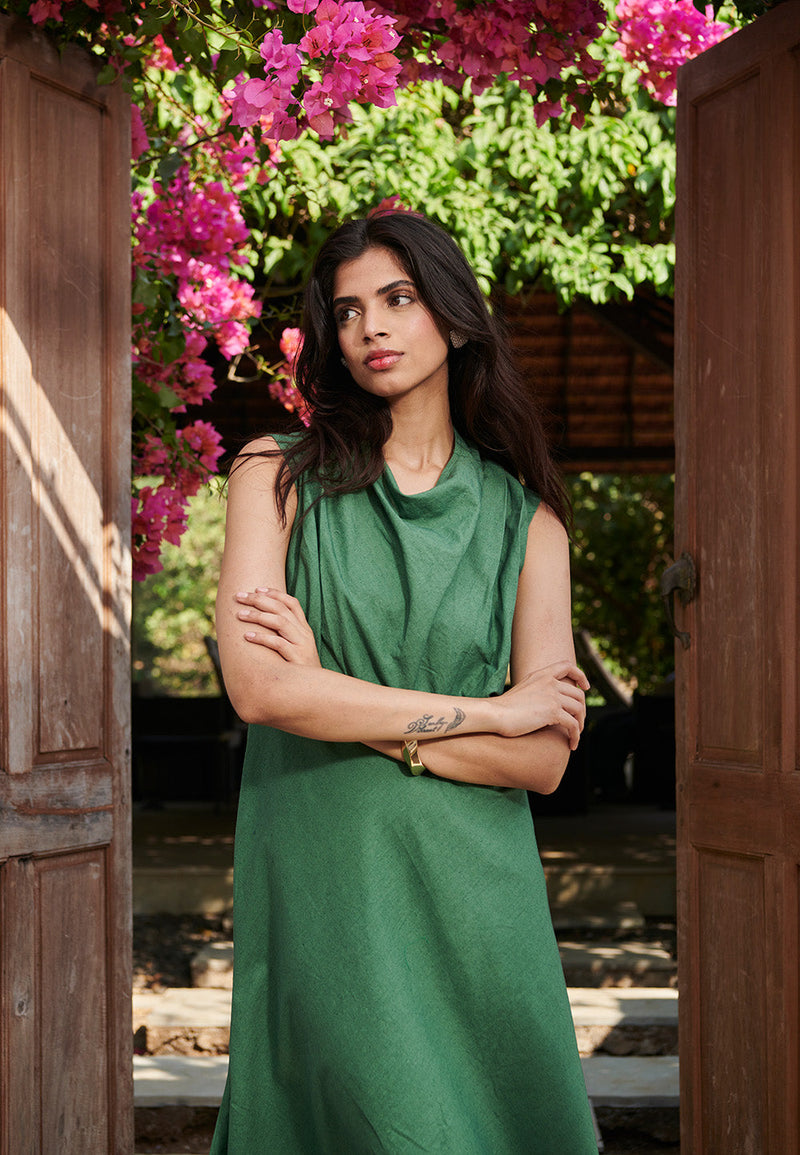 Thyme Co-Linen Cowl Neck Dress linen by Saphed for women Worldwide