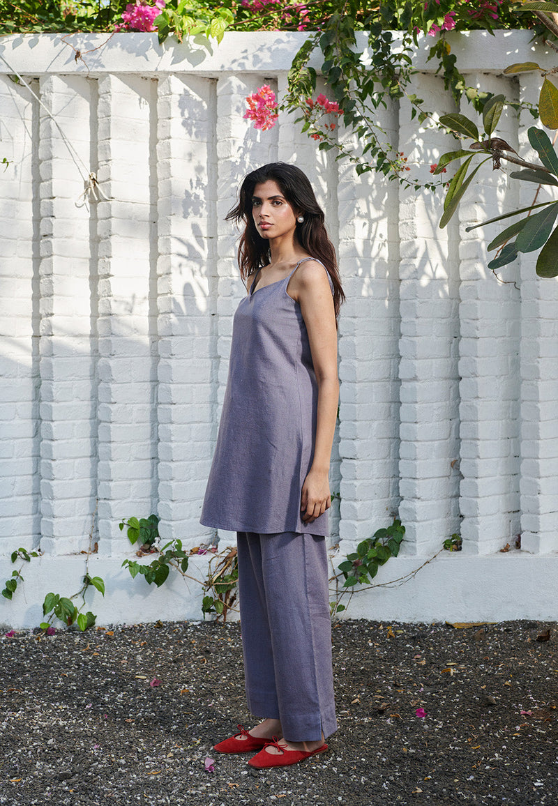 Dusk Co-Linen Slip Kurta linen by Saphed in grey color for women Worldwide