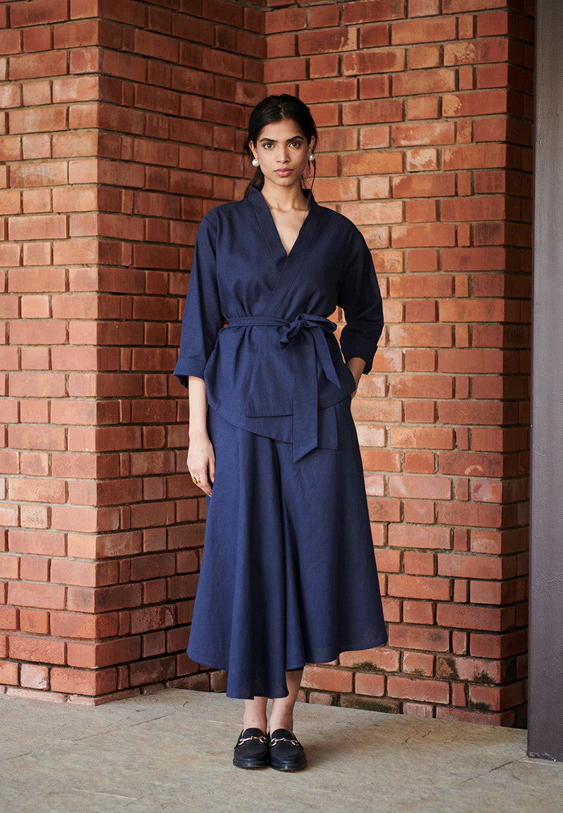 Navy Co-Linen Asymmetrical Skirt linen by Saphed for women Worldwide