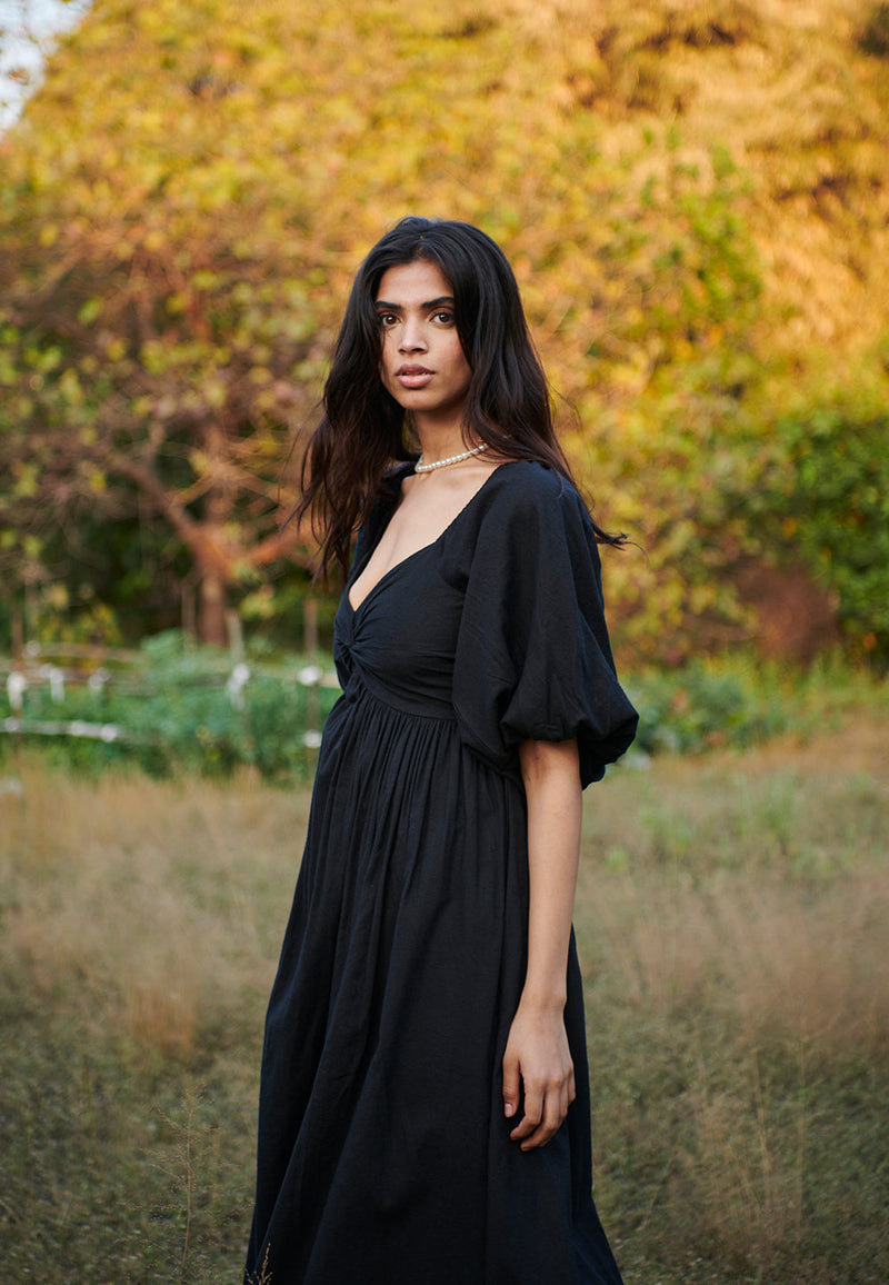 Carbon Co-Linen Front Twist Dress linen by Saphed for women Worldwide