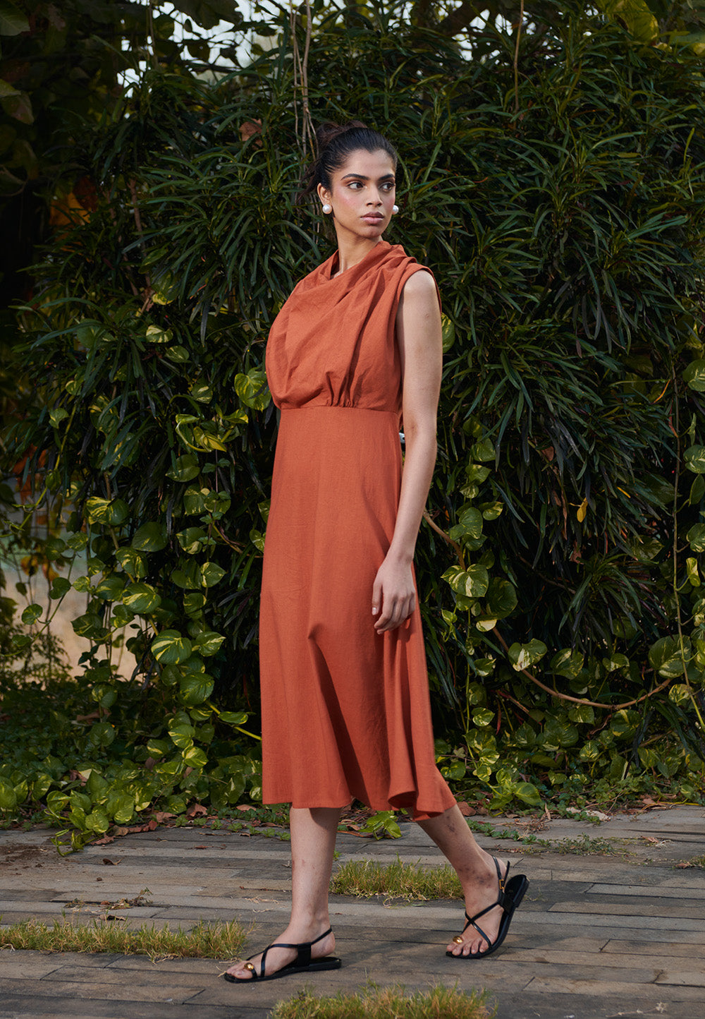 Amber Co-Linen Cowl Neck Dress