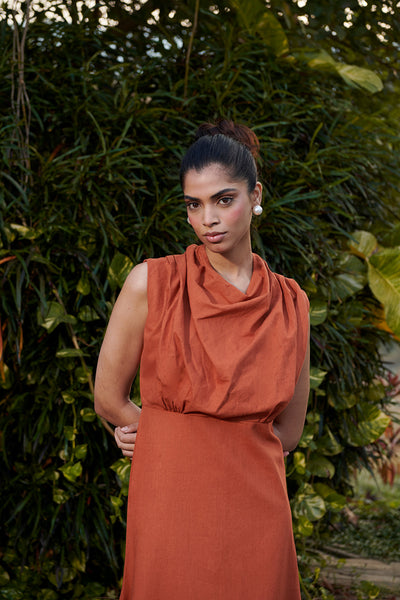 Amber Co-Linen Cowl Neck Dress