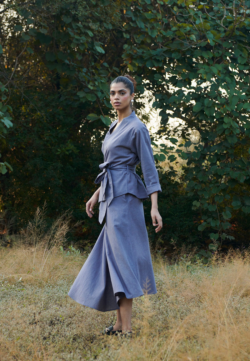 Dusk Co-Linen Asymmetrical Skirt linen by Saphed for women Worldwide