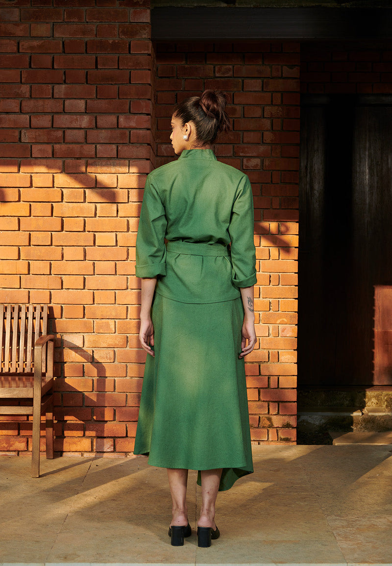Thyme Co-Linen Wrap Jacket linen by Saphed in green color for women Worldwide