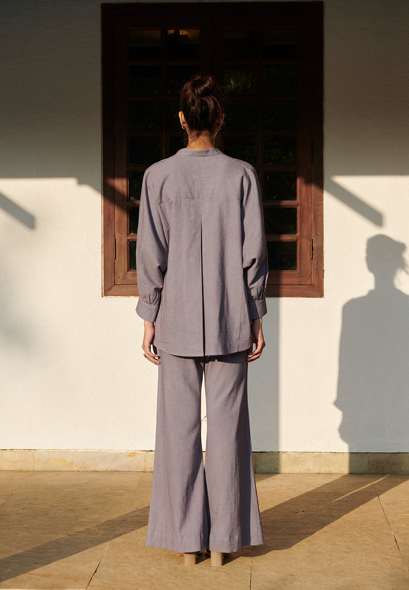 Dusk Co-Linen Dolman Shirt Set linen by Saphed in grey color for women Worldwide