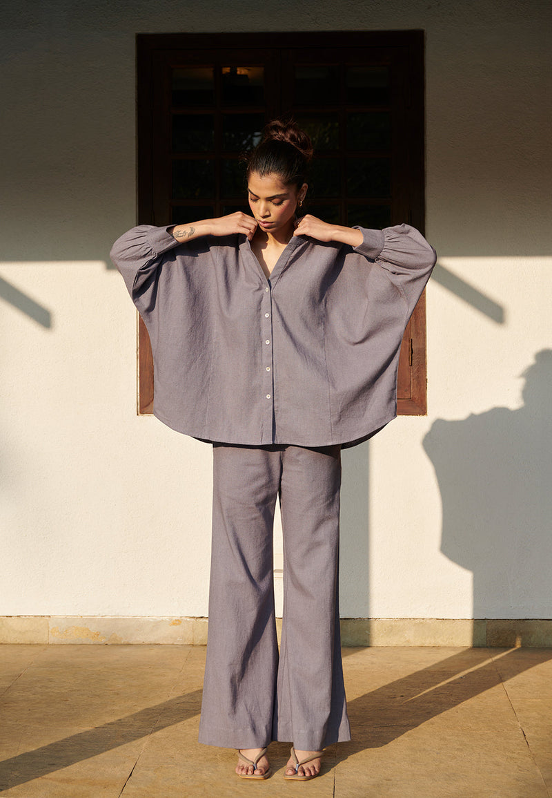 Dusk Co-Linen Bell Bottom Pants linen by Saphed for women Worldwide