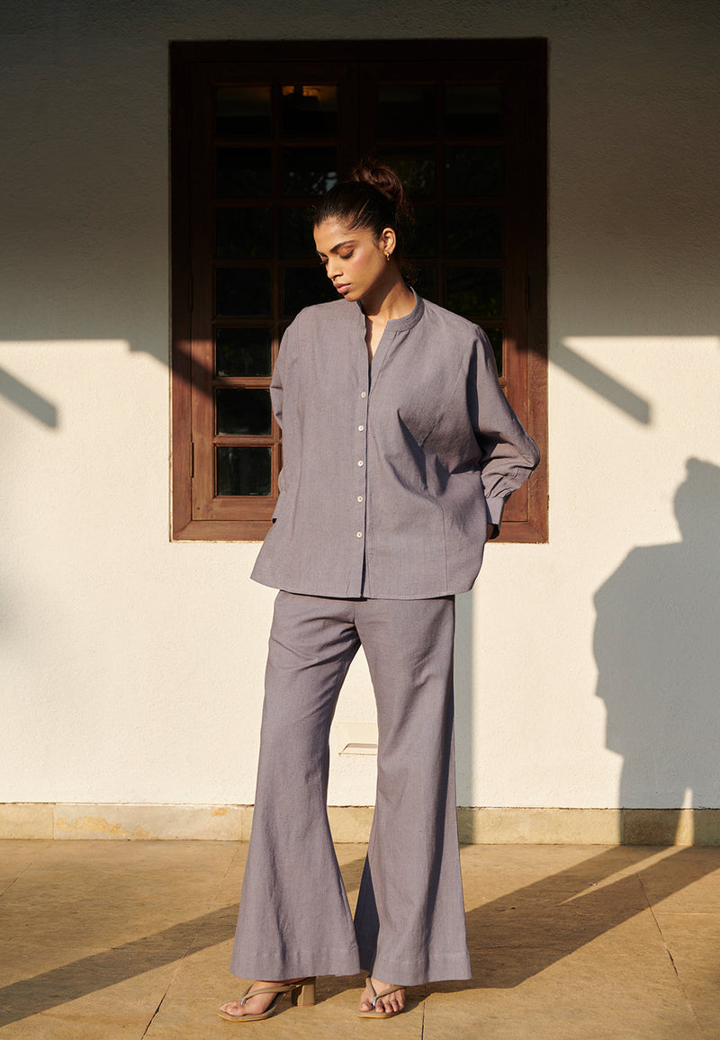 Dusk Co-Linen Bell Bottom Pants linen by Saphed for women Worldwide