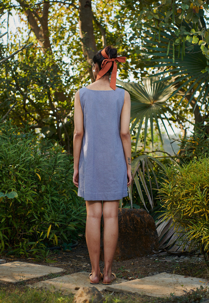 Dusk Co-Linen Shift Dress linen by Saphed in grey color for women Worldwide