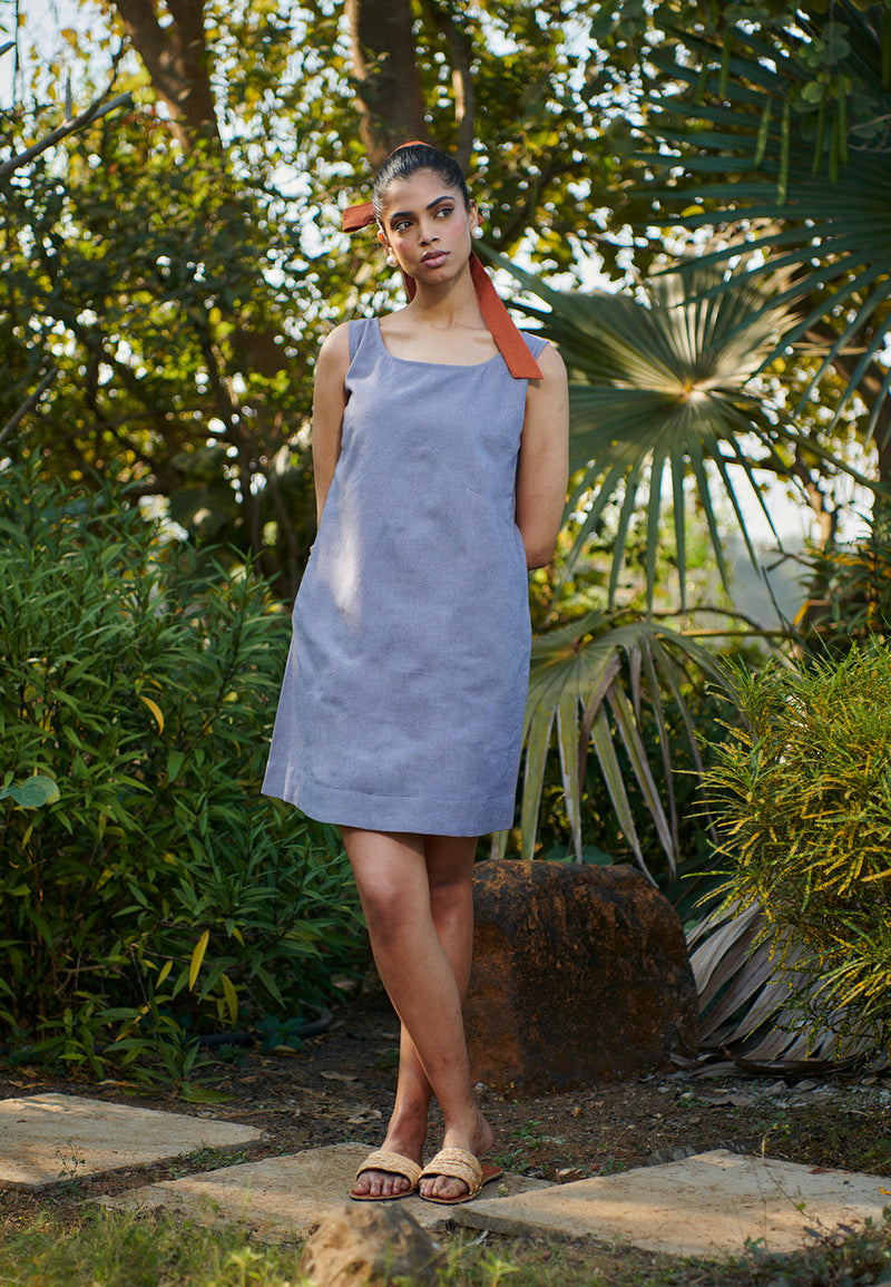 Dusk Co-Linen Shift Dress linen by Saphed in grey color for women Worldwide