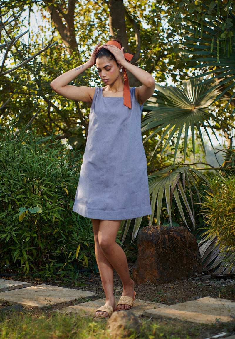 Dusk Co-Linen Shift Dress linen by Saphed in grey color for women Worldwide