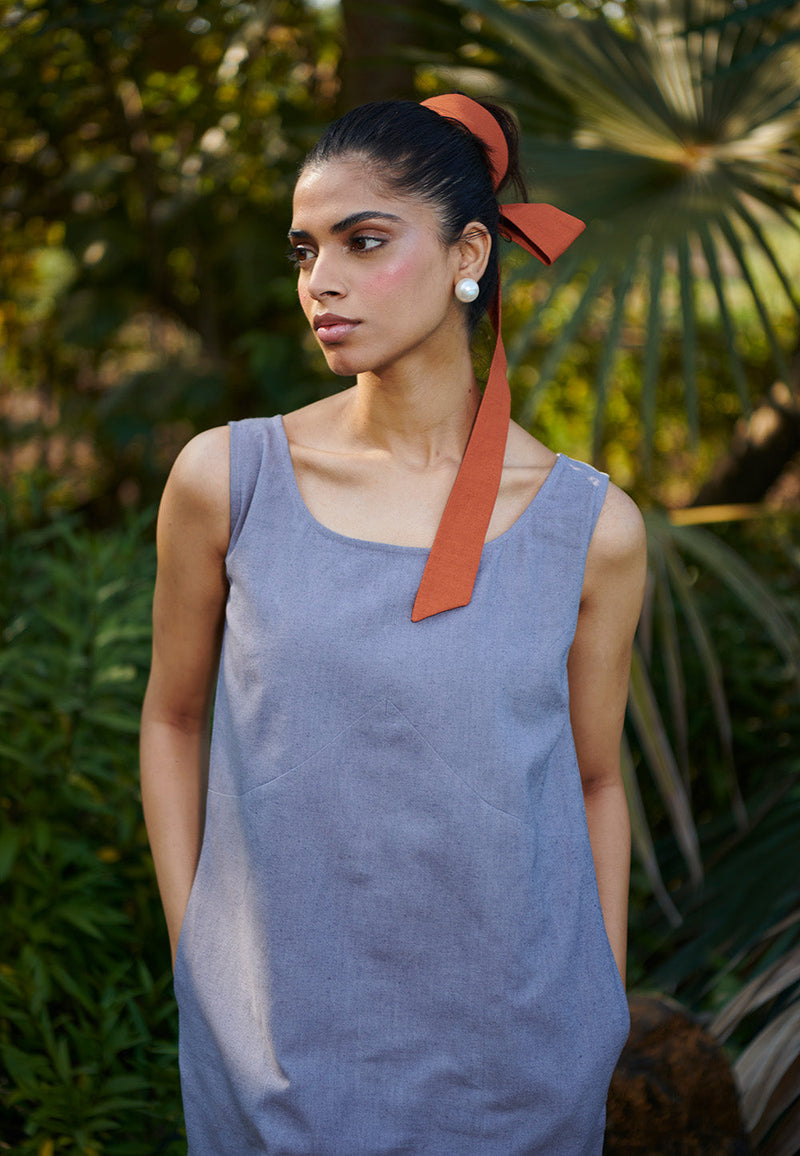 Dusk Co-Linen Shift Dress linen by Saphed in grey color for women Worldwide