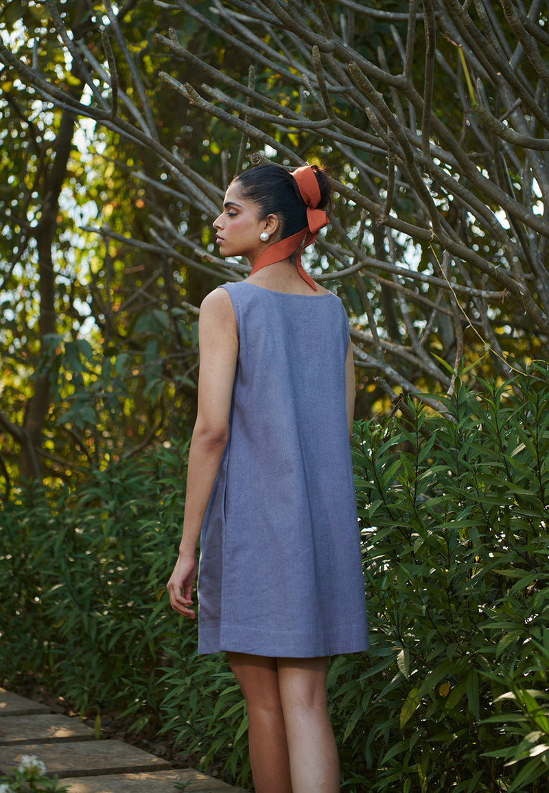 Dusk Co-Linen Shift Dress linen by Saphed in grey color for women Worldwide