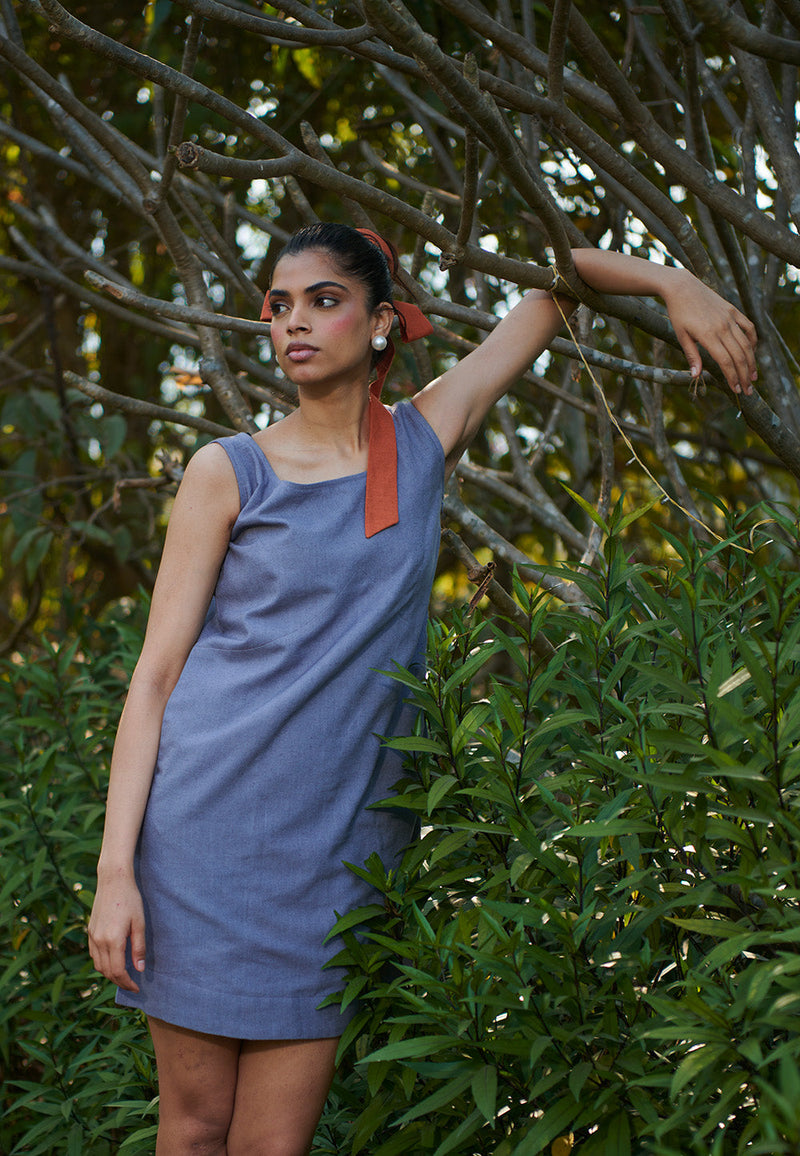 Dusk Co-Linen Shift Dress linen by Saphed in grey color for women Worldwide