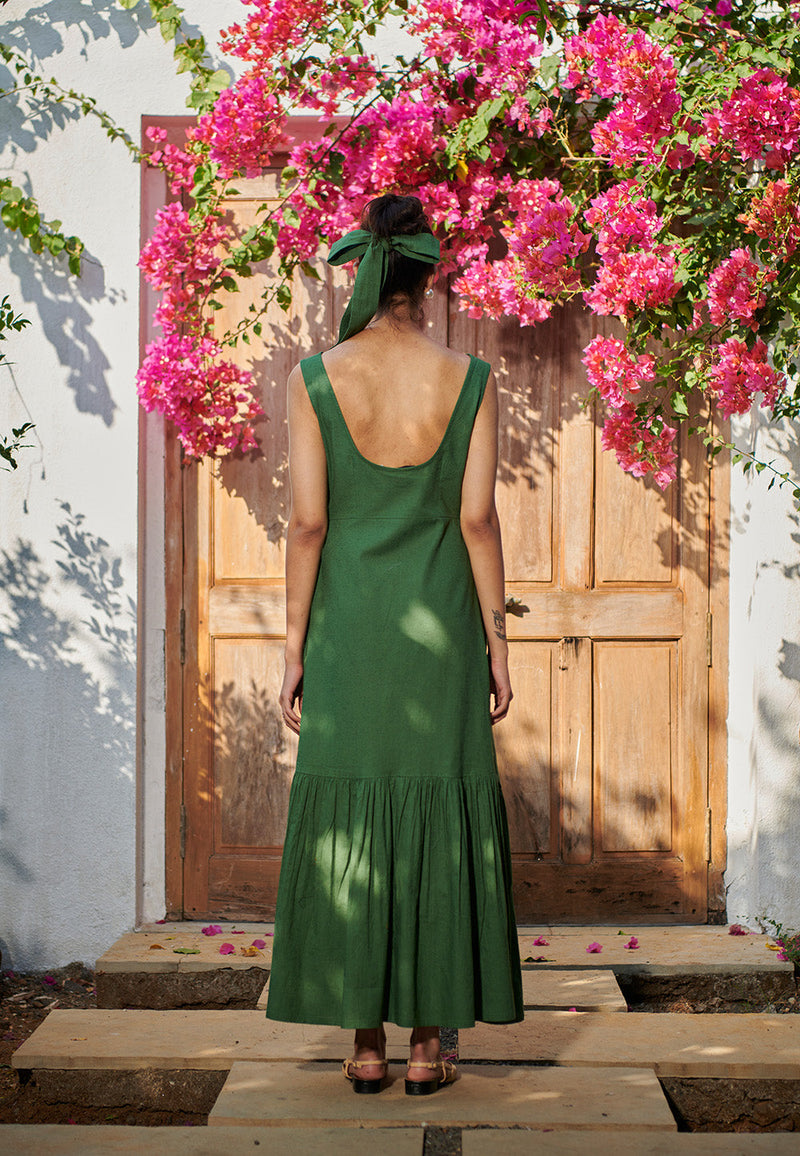 Thyme Co-Linen Sleeveless Tiered Dress linen by Saphed for women Worldwide
