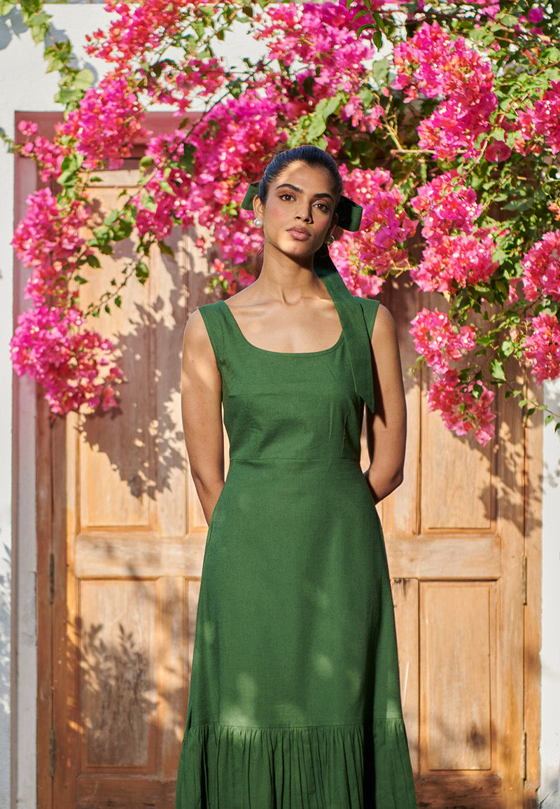 Thyme Co-Linen Sleeveless Tiered Dress linen by Saphed for women Worldwide