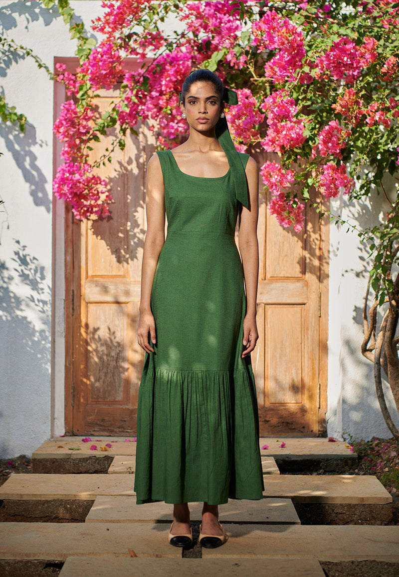 Thyme Co-Linen Sleeveless Tiered Dress linen by Saphed for women Worldwide