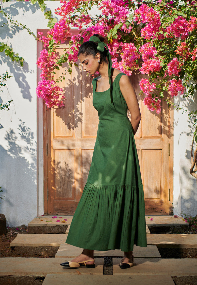 Thyme Co-Linen Sleeveless Tiered Dress linen by Saphed for women Worldwide