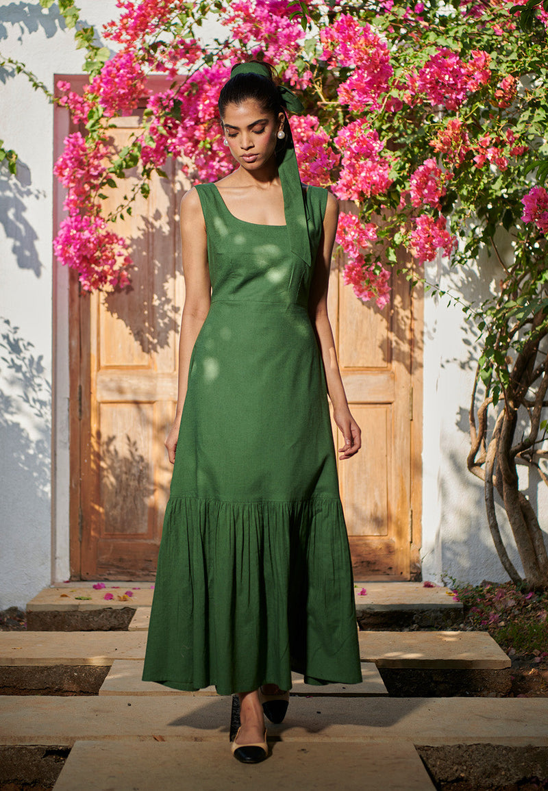 Thyme Co-Linen Sleeveless Tiered Dress linen by Saphed for women Worldwide