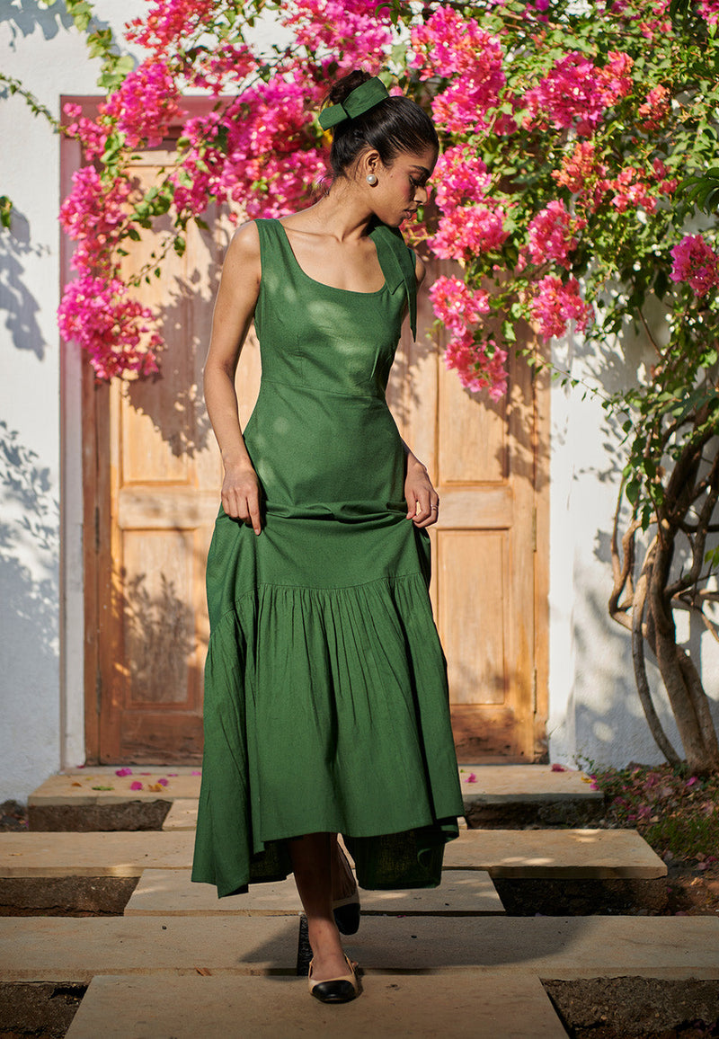 Thyme Co-Linen Sleeveless Tiered Dress linen by Saphed for women Worldwide