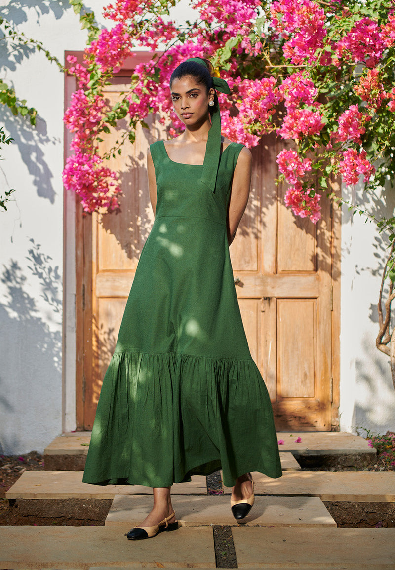 Thyme Co-Linen Sleeveless Tiered Dress linen by Saphed for women Worldwide