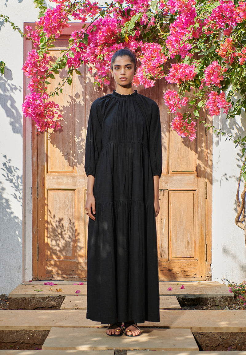 Carbon Co-Linen Three Tiered Dress linen by Saphed for women Worldwide