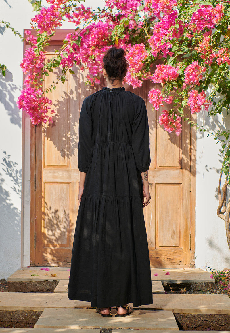 Carbon Co-Linen Three Tiered Dress linen by Saphed for women Worldwide