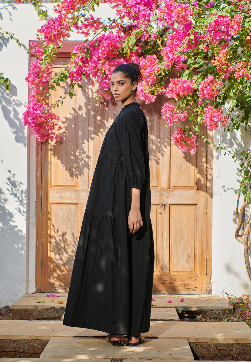 Carbon Co-Linen Three Tiered Dress linen by Saphed for women Worldwide